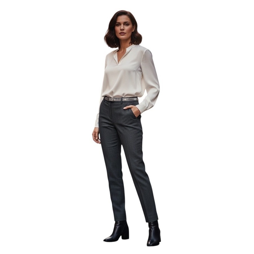 Etro Silk Wool Trousers Women Black Gray Micro Pattern Slim Pants IT 50